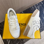 White leather lace-up sneakers with Fendi side logo and beige sole
