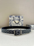 Dior belt in blue Dior Oblique jacquard with silver buckle and dark leather keeper