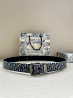 Dior belt in blue Dior Oblique jacquard with silver buckle and dark leather keeper