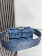 Fendi bag blue FF monogram flap with gold clasp and adjustable shoulder strap