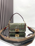 Fendi baguette shoulder bag, green FF jacquard with burgundy trim and gold hardware