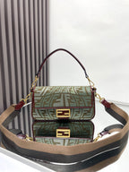 Fendi baguette shoulder bag, green FF jacquard with burgundy trim and gold hardware