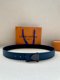 Louis Vuitton blue leather belt with silver-tone buckle centerpiece