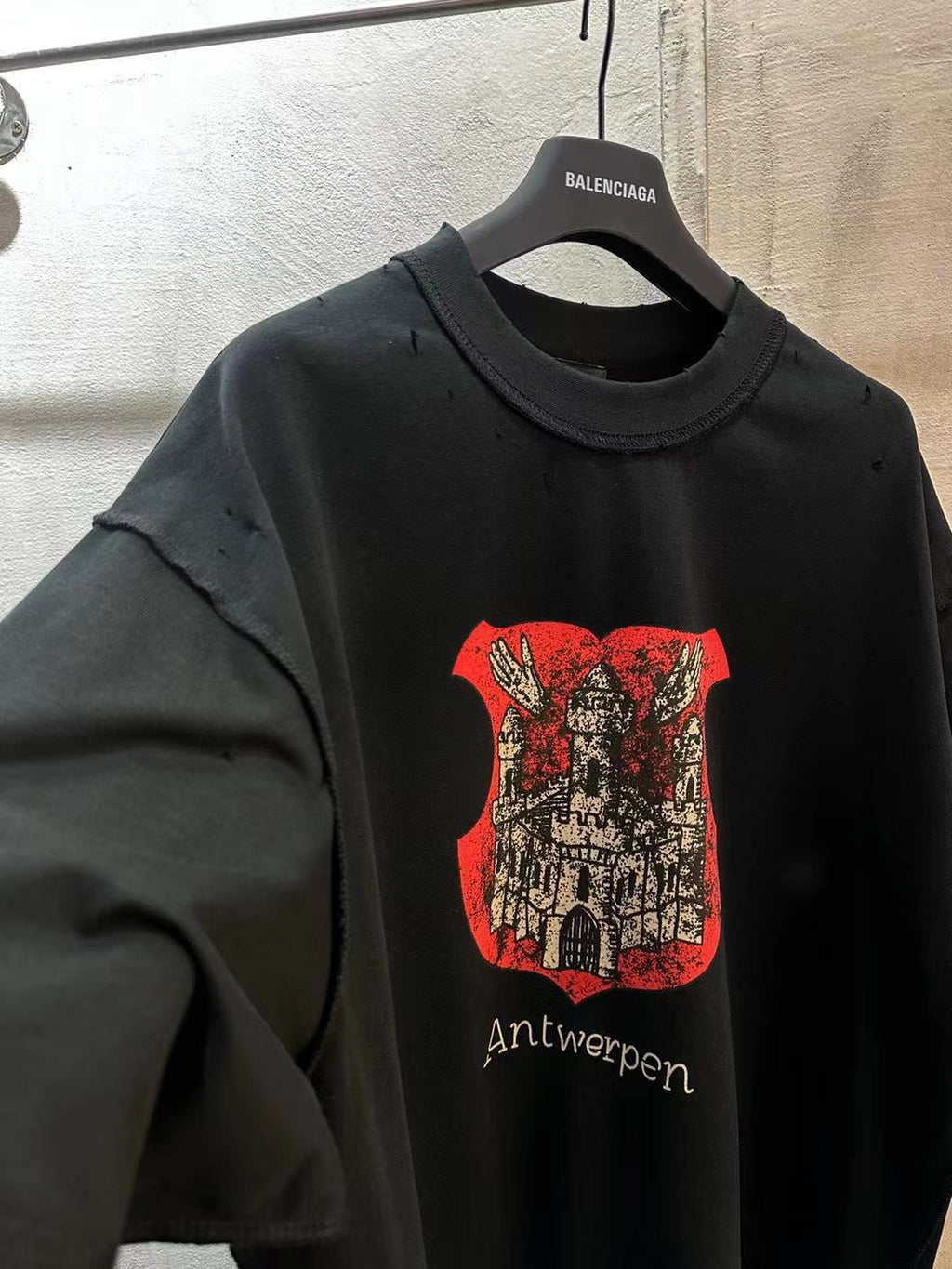 Balenciaga short-sleeve T-shirt, black with red Antwerpen graphic on front