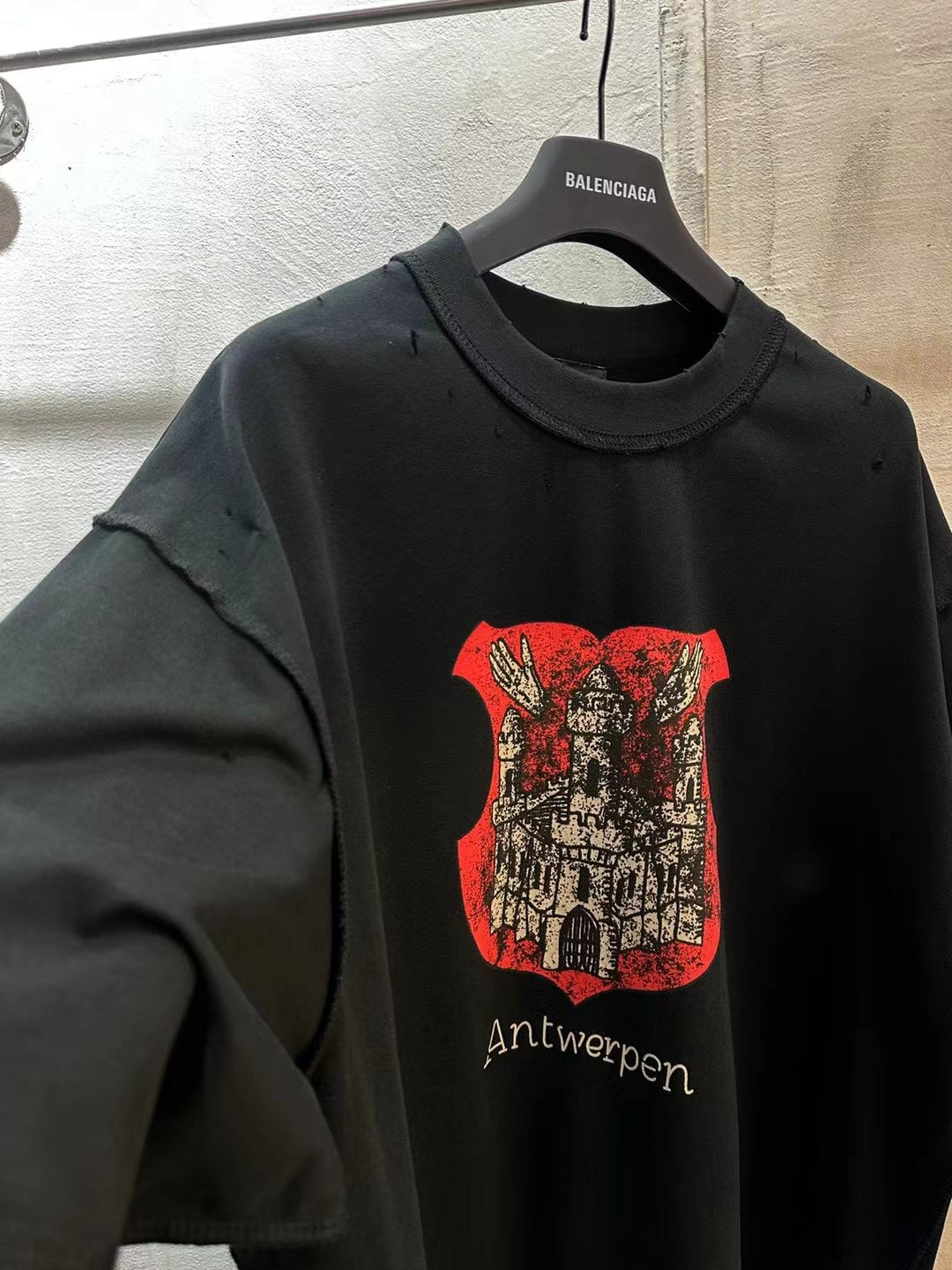 Balenciaga short-sleeve T-shirt, black with red Antwerpen graphic on front