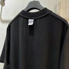 Black short-sleeve T-shirt back view, crew neck label visible at collar