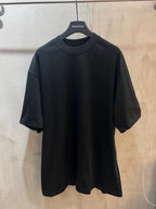 Dark short-sleeve T-shirt with crew neck, no visible front graphic