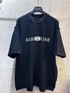 Dark navy Balenciaga short-sleeve T-shirt with crew neck and front logo graphic