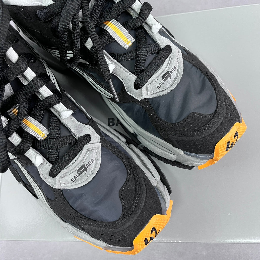 Balenciaga unisex sneakers close-up of laces and quarter panels in black and silver