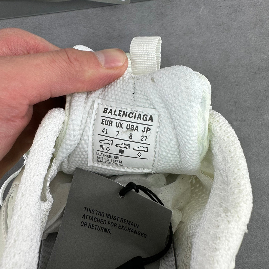 White shoe size tag inside collar with Balenciaga label and size numbers