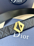 Dior belt strap detail with textured pattern and gold-tone LV buckle