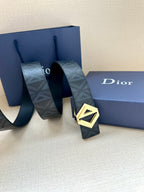Dior belt with dark patterned strap and gold-tone LV buckle