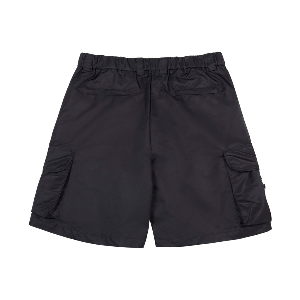 Prada black cargo shorts with elastic waistband and side cargo pockets