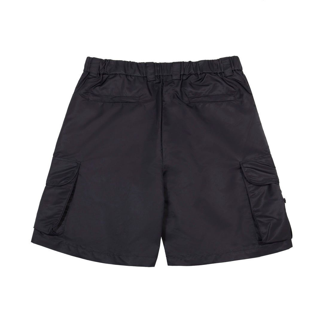 Prada black cargo shorts with elastic waistband and side cargo pockets