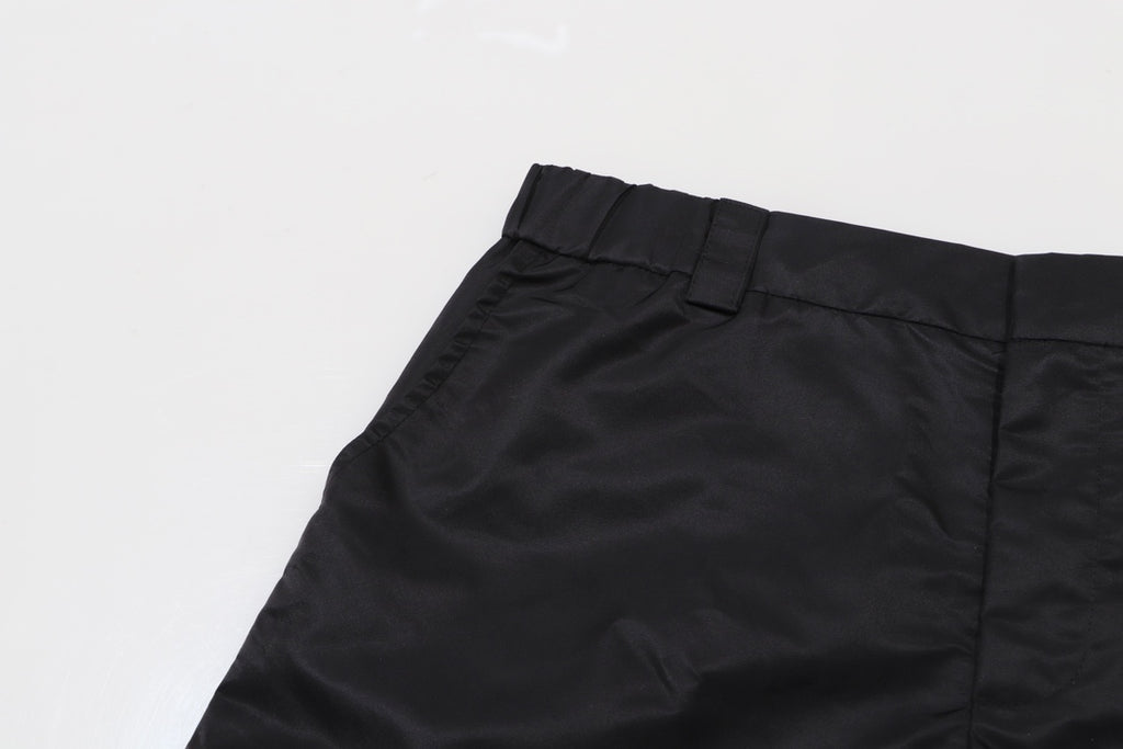 Prada black cargo shorts waistband and front hem detail