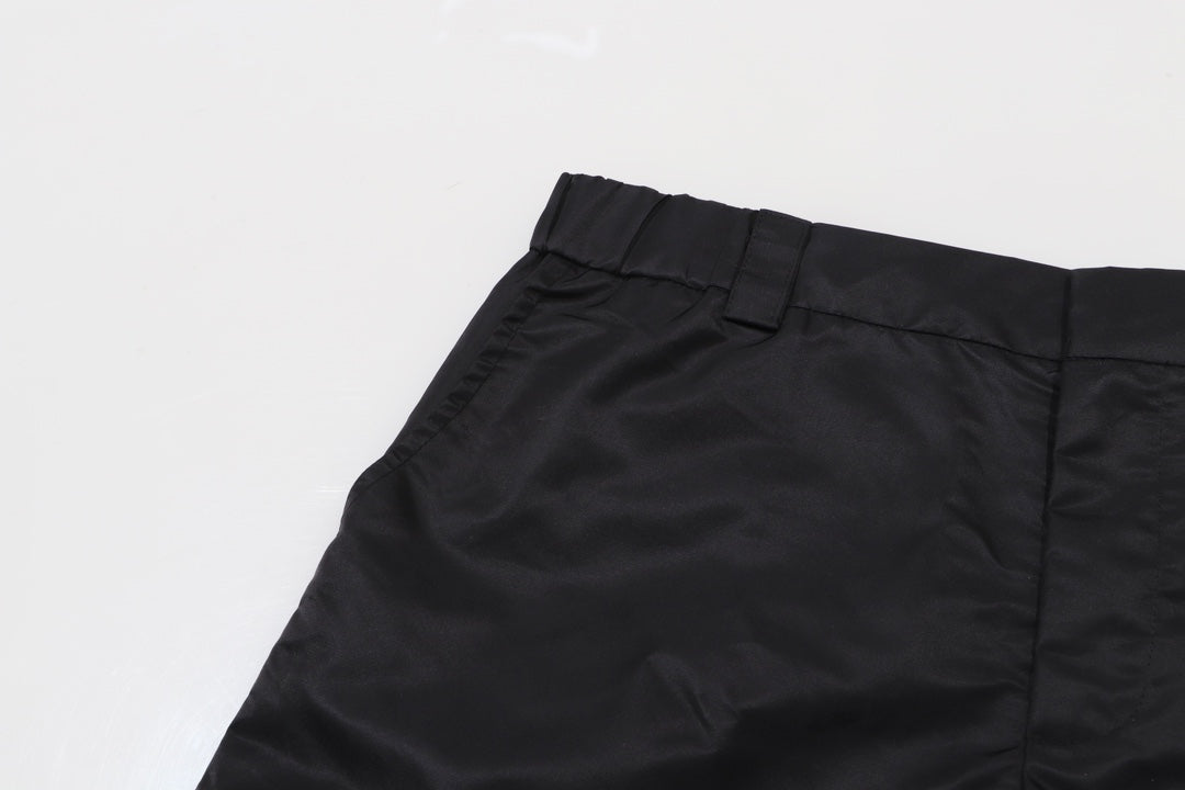 Prada black cargo shorts waistband and front hem detail