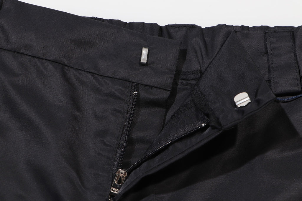 Prada black cargo shorts front zipper and elastic waistband detail