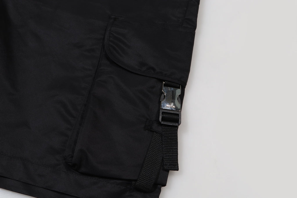 Prada black cargo shorts with side utility pocket and adjustable strap