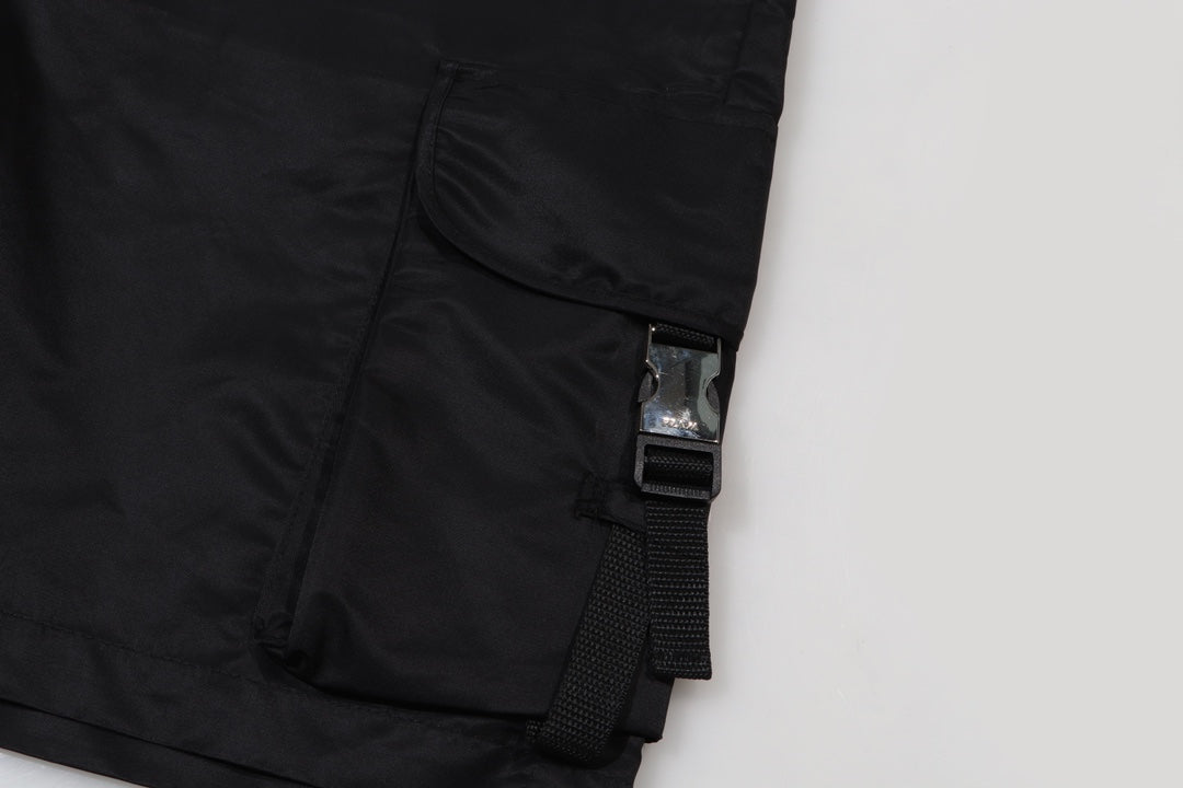Prada black cargo shorts with side utility pocket and adjustable strap