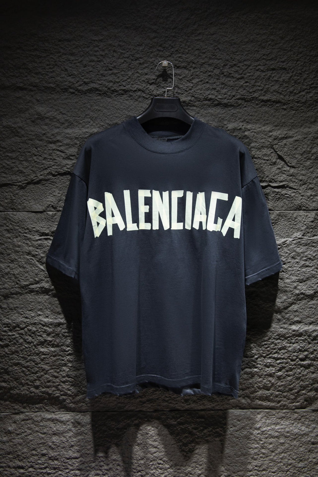 Balenciaga T-shirt in dark navy with large white BALENCIAGA graphic on the front