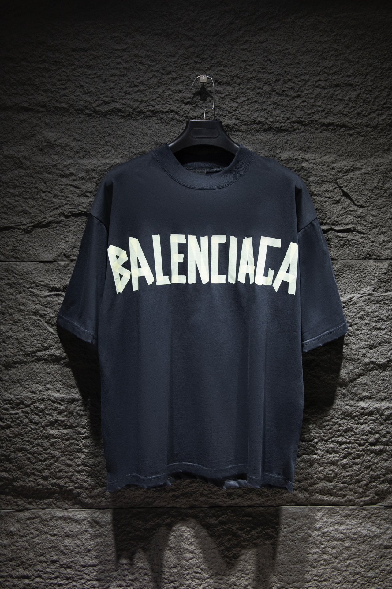 Balenciaga T-shirt in dark navy with large white BALENCIAGA graphic on the front