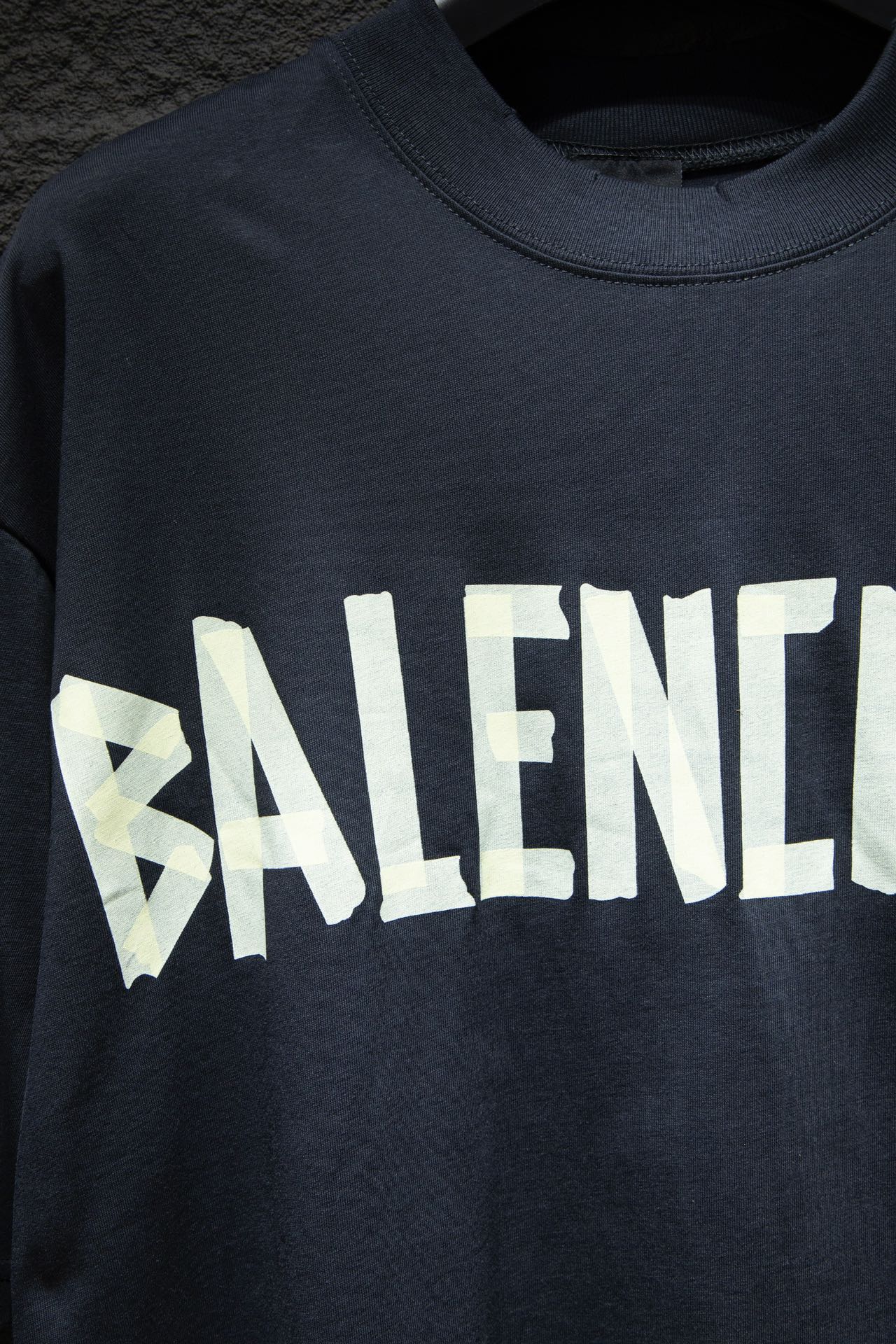 Balenciaga T-shirt in dark navy with oversized distressed white BALENCIAGA lettering