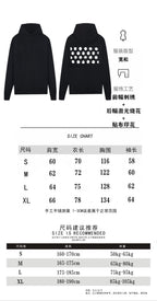 Maison Margiela hoodie with white graphic; size chart shown