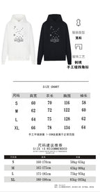 Maison Margiela hoodies in white and black, with size chart