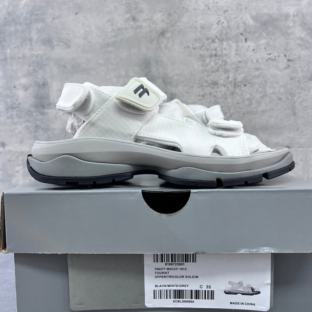 Balenciaga unisex white sandal with chunky rubber sole and hook-and-loop strap