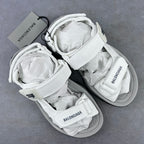 Balenciaga unisex white strap sandals with crisscross laces and logo on straps