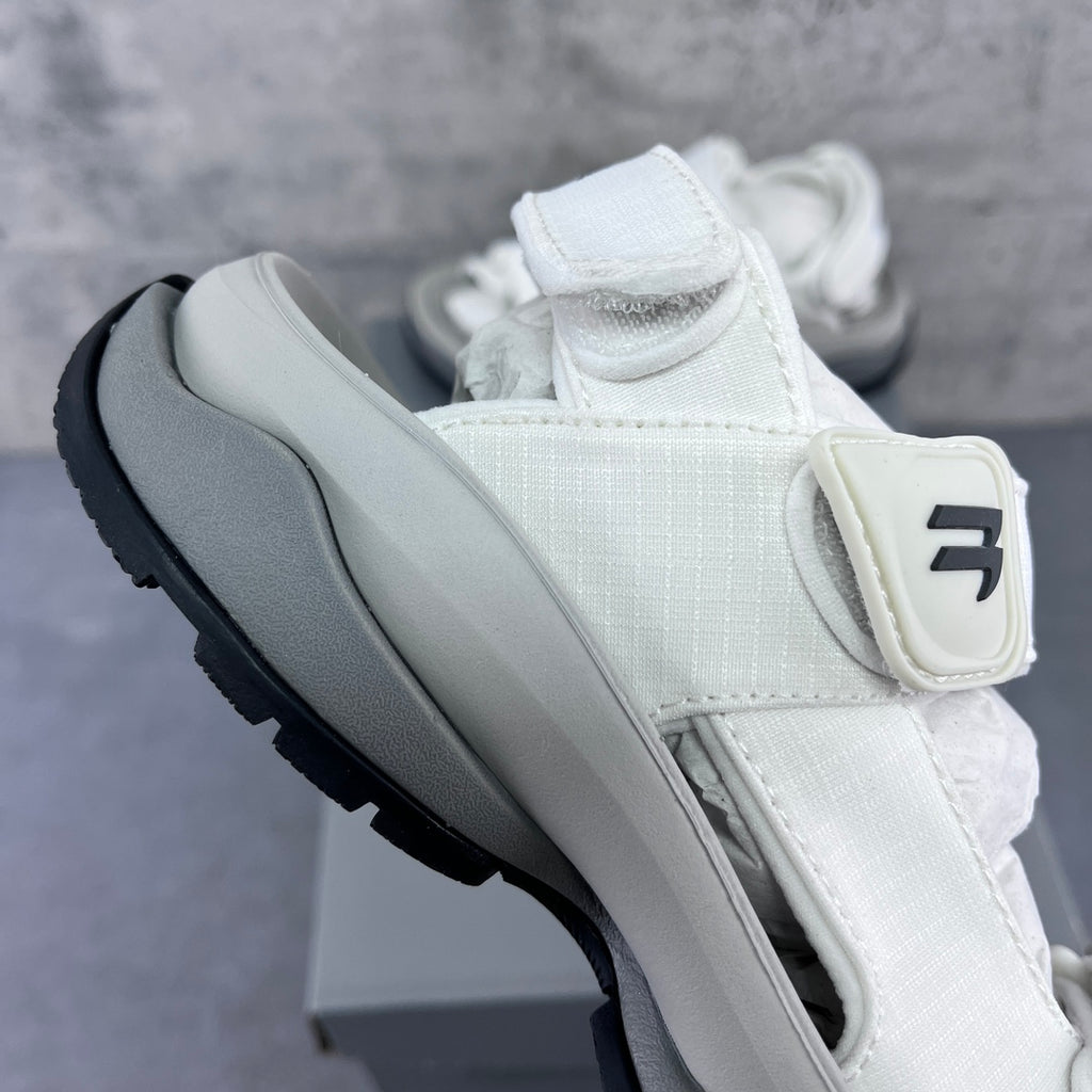 Balenciaga unisex white velcro strap sandal detail with gray midsole and tread