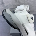 Balenciaga unisex white velcro strap sandal detail with gray midsole and tread