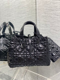 Dior tote bag with top handles, silver-tone hardware, quilted black exterior