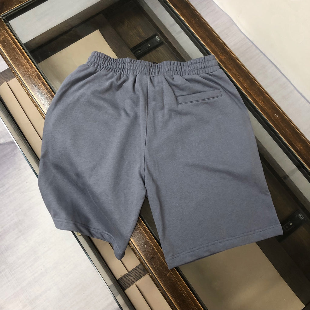Elastic-waist drawstring shorts, dark gray, side view