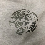Graphic logo print on gray knit fabric