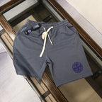 Stone Island drawstring shorts in dark gray with white ties and blue side logo patch