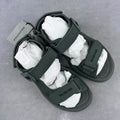 Balenciaga dark green slide sandals with two straps and Velcro-style closures