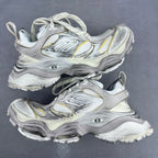 Balenciaga unisex chunky sneakers, silver and white with yellow accents, lace-up