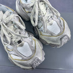 Balenciaga unisex sneakers, silver and white mesh uppers with yellow trim, lace-up
