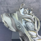 Balenciaga unisex chunky sneakers, silver and white upper with yellow accents, lace-up