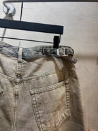 Balenciaga light-wash denim shorts with belt loops, button fly, and front patch pocket