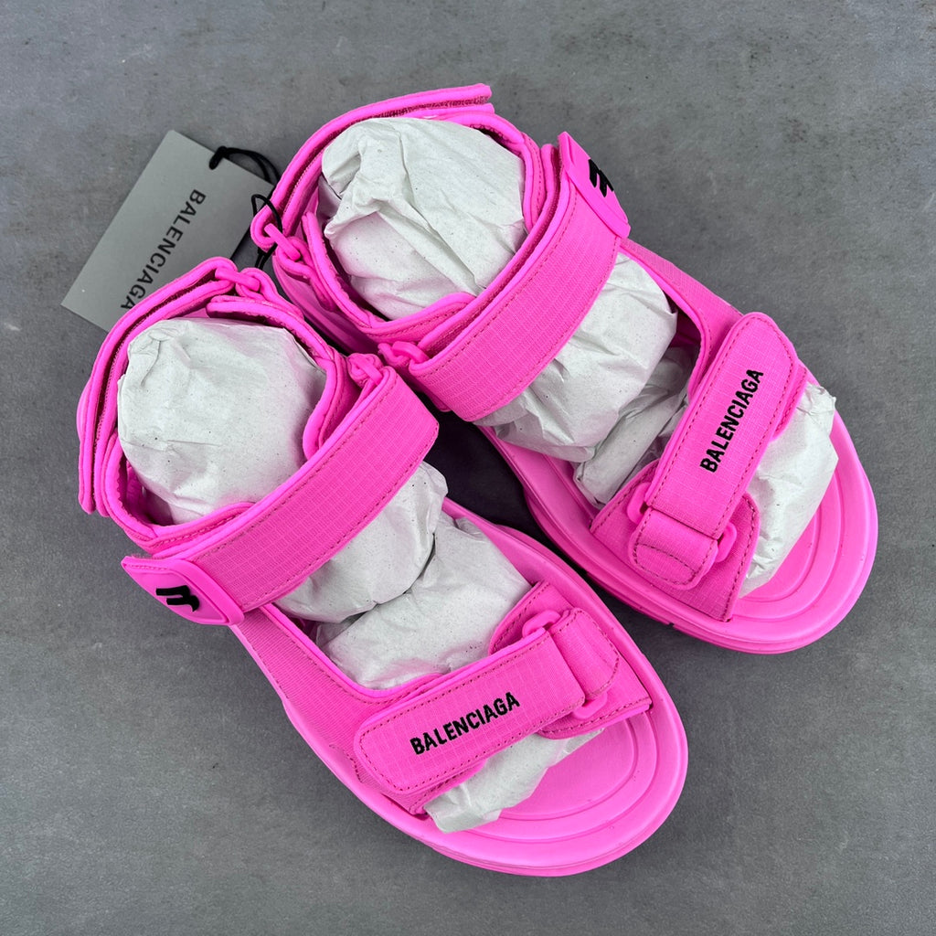 Pink Balenciaga unisex sandals with two hook-and-loop straps and chunky sole