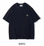 Stone Island crew-neck T-shirt, short sleeves, small chest logo patch, navy