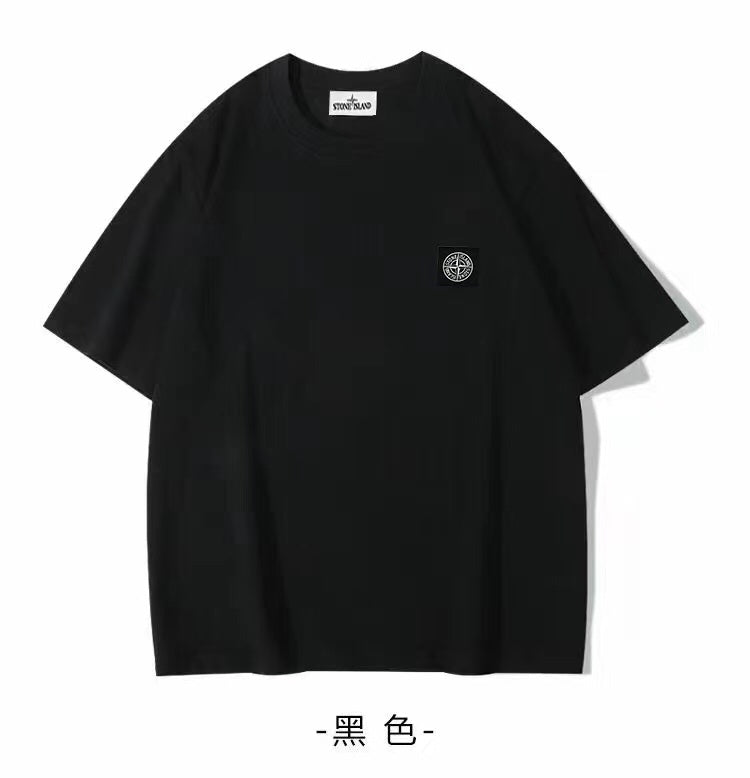 Stone Island crew-neck T-shirt, short sleeves, small chest logo patch, black