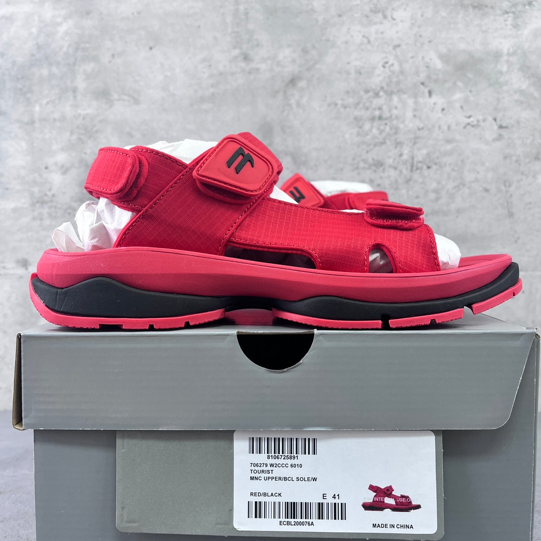Red Balenciaga sandal with adjustable hook-loop straps and sporty rubber sole