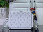 Men's Louis Vuitton bag front panel, white monogram canvas with silver studs and trim