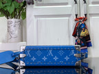 Louis Vuitton blue monogram men’s bag with front bar handles and strap