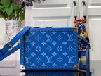 Louis Vuitton blue monogram men’s bag with shoulder strap and silver trim