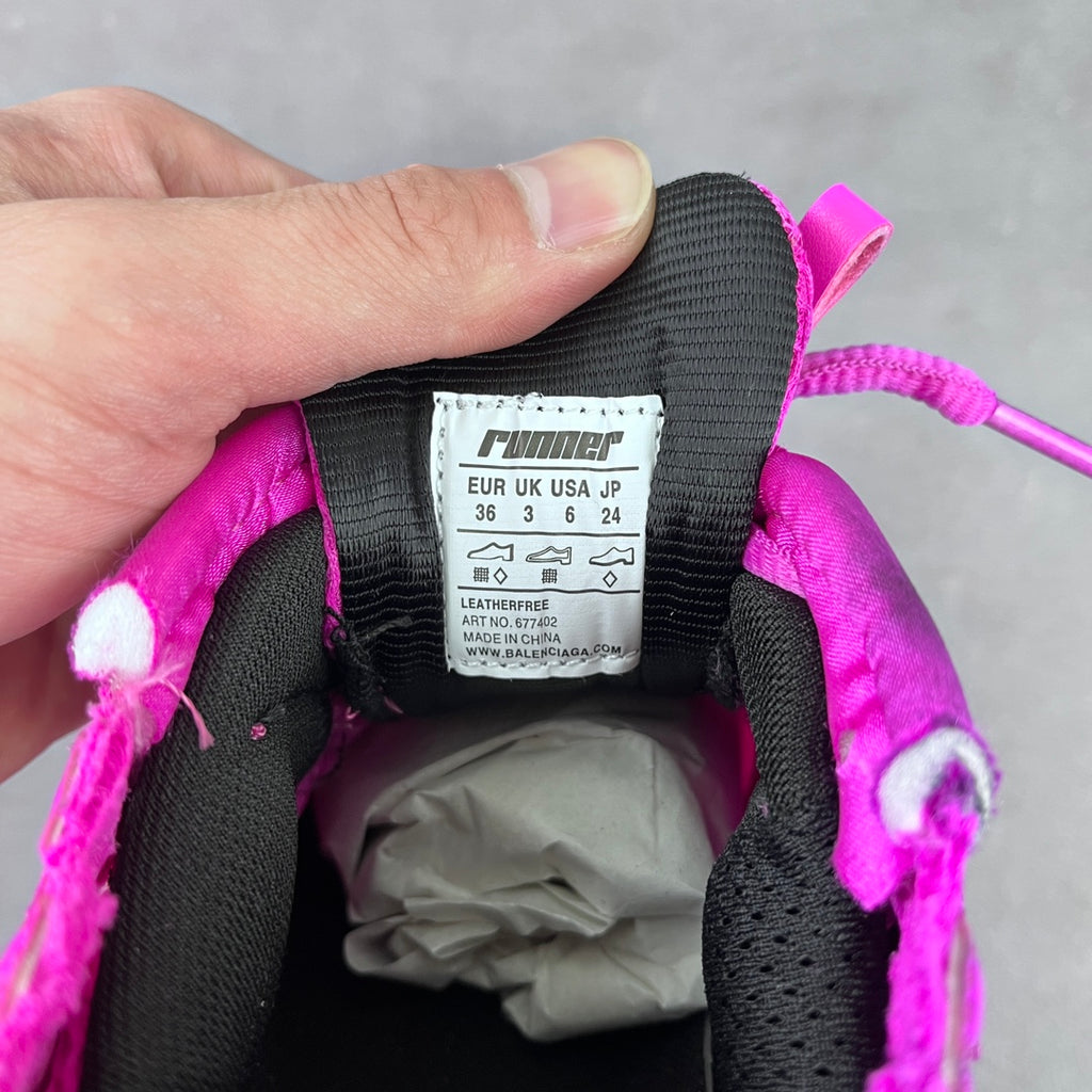 Balenciaga running sneaker size label inside, showing EU and UK sizing