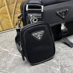 Prada black crossbody bag with front mini pouch and adjustable strap